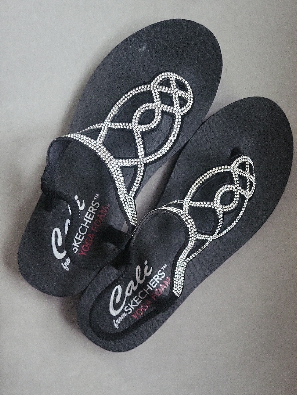 Skechers Black Crystal-Accent Toe-Post Sandals